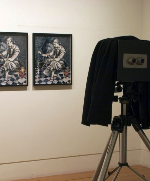 Exhibition View, Natural Magic, Royal Scottish Academy, Edinburgh 2009. 'Chimenti' 2009, lenticular stereoscope (in camera) and stereo pair.